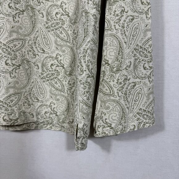 Silk Icon 100% Silk Paisley Button-Up Shirt Womens Small Beige Green Long Sleeve - Picture 15 of 15